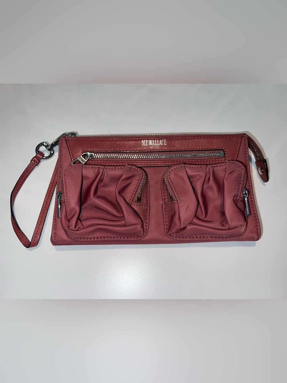 MZ Wallace Abbey Nylon Wristlet Maroon Burgundy EUC